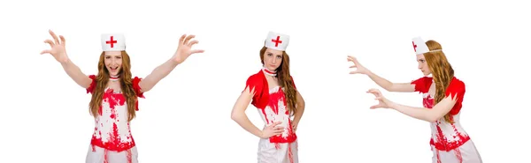 Ärztin in Halloween-Konzept blutüberströmt — Stockfoto