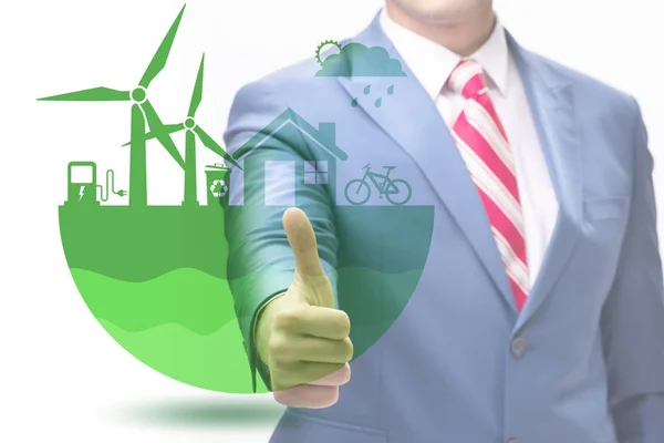 Grüne Energie und Ökologie-Konzept mit Geschäftsmann — Stockfoto