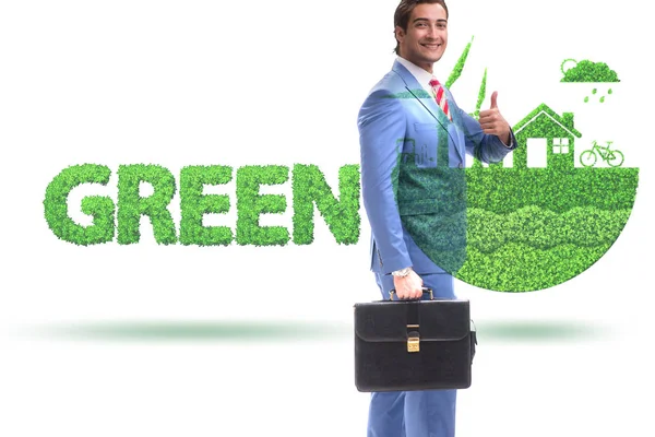 Концепція екології зеленої енергії дог з бізнесменом — стокове фото