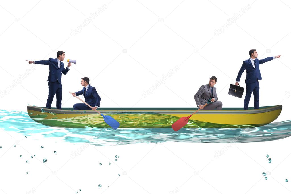 Disagreement concept with businessmen rowing in different direct