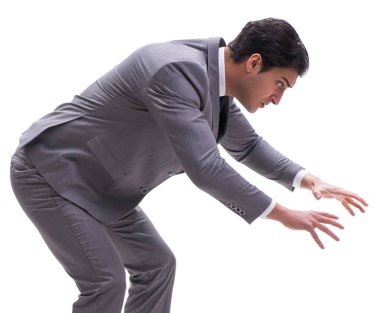 İş adamı beyaz arka planda izole edilmiş.