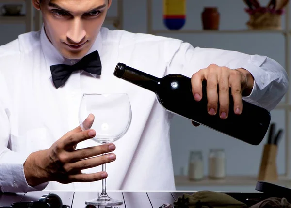 Professional sommelier tasting wine in restaurant — Stock Photo, Image