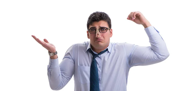 Empresario sudando excesivamente oliendo mal aislado en blanco — Foto de Stock