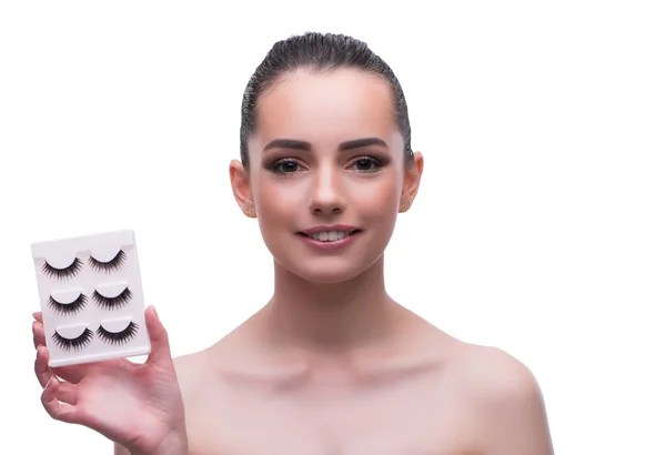 Mujer en concepto de belleza aplicando maquillaje usando cosméticos — Foto de Stock