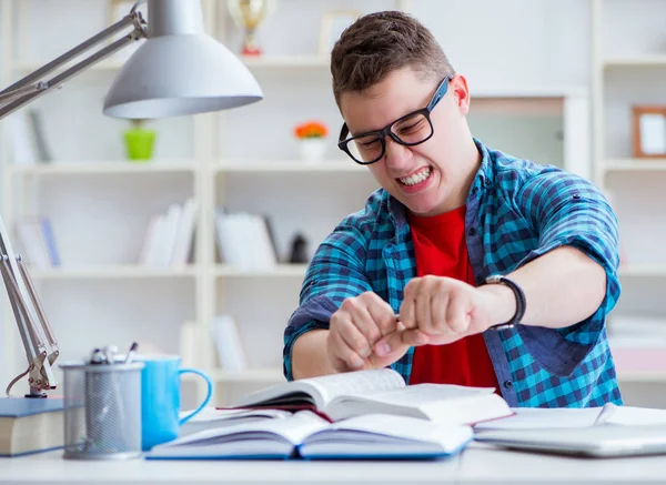 Adolescente joven preparándose para los exámenes que estudian en un escritorio en el interior —  Fotos de Stock