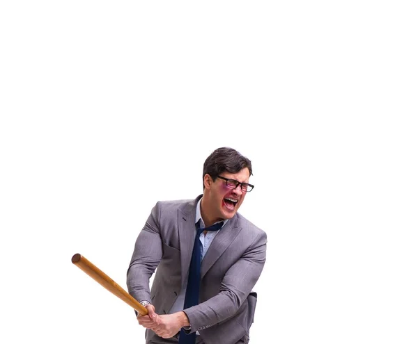 Businessman with baseball bat isolated on white — Stock Photo, Image