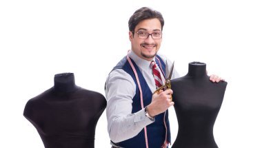 Beyaz arkaplanda erkek terzi izole edildi