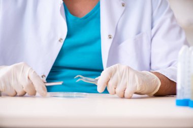 Laboratuvarda çalışan genç bir kimyager.