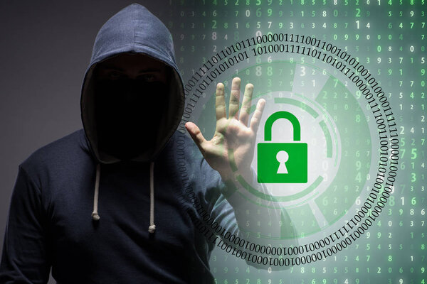 Молодой хакер в кибербезопасности концепции
