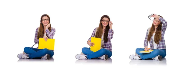 Jonge student met boeken geïsoleerd op de witte — Stockfoto