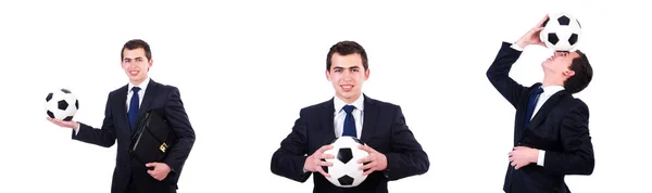 Muž s míčem izolovaný na bílém — Stock fotografie