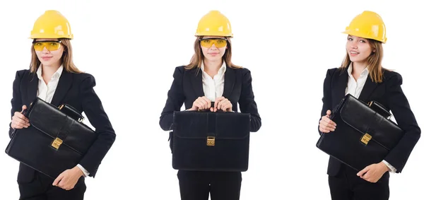 Architetto donna con borsa isolata in bianco — Foto Stock