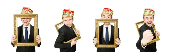 Man with picture frame isolated on the white — Stock Photo, Image