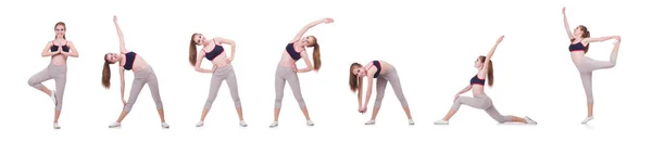 Junge Frau macht Übungen auf Weiß — Stockfoto