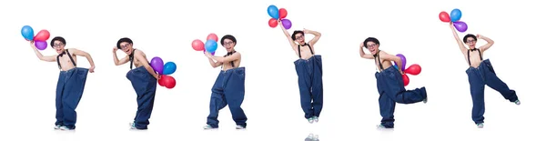 Rolig människa med ballonger på vit — Stockfoto