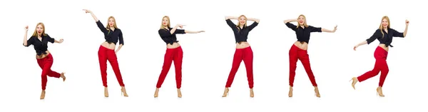 Woman in red pants isolated on white — Stock Photo, Image