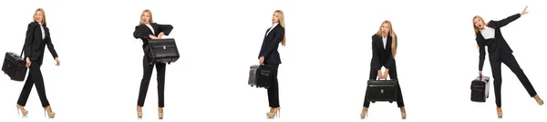 Бізнес-леді з валізою ізольовані на білому — стокове фото