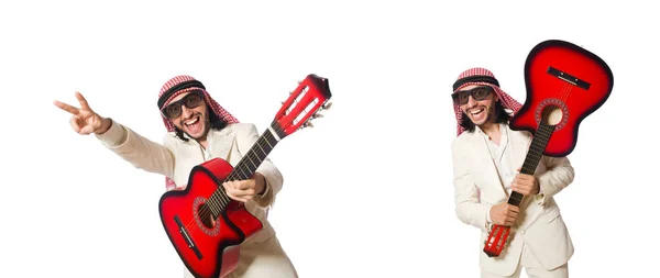 Homem árabe com guitarra no branco — Fotografia de Stock