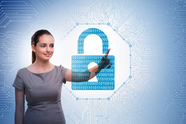 Man in digital security concept pressing button — Stock Photo, Image