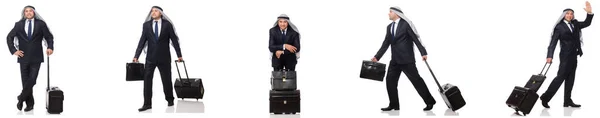 Arab businessman with suitcase isolated on white — Stock Photo, Image