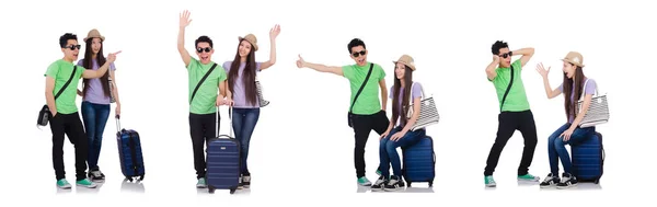 女の子と男の子とともにスーツケース隔離上の白 — ストック写真