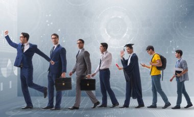 Erkeklerin aşamalarda ilerlediği iş konsepti