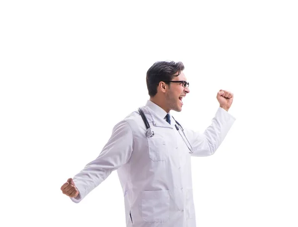Jeune médecin debout marchant isolé sur backgr blanc — Photo