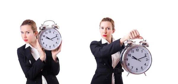 Woman businesswoman with giant clock — Stock Photo, Image