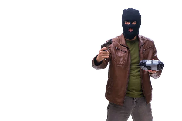 Robber wearing balaclava isolated on white background — Stock Photo, Image