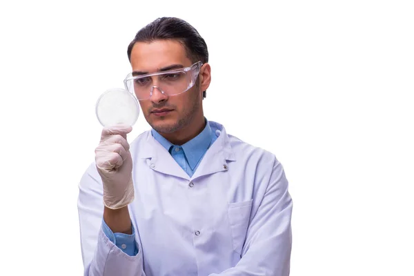 Молодой химик изолирован на белом — стоковое фото