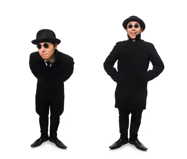 Man draagt zwarte jas geïsoleerd op wit — Stockfoto
