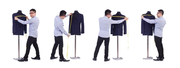 Funny male tailor on white — Stock Photo, Image