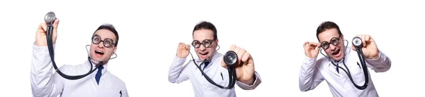 Grappige dokter geïsoleerd op de witte — Stockfoto