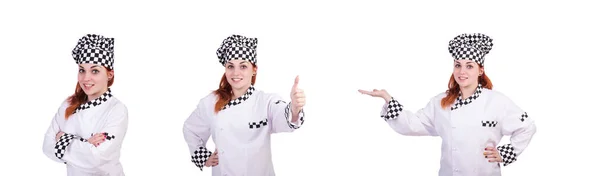 Wanita memasak terisolasi di atas putih — Stok Foto