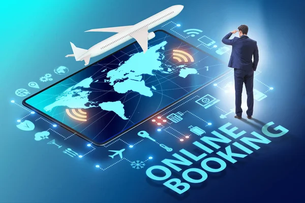 Concept of online airtravel booking with businessman — Stock Photo, Image