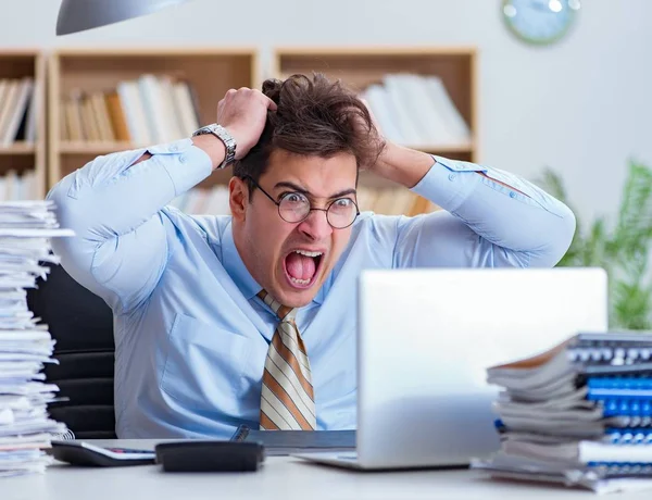 Lustige Buchhalterin, die im Büro arbeitet — Stockfoto