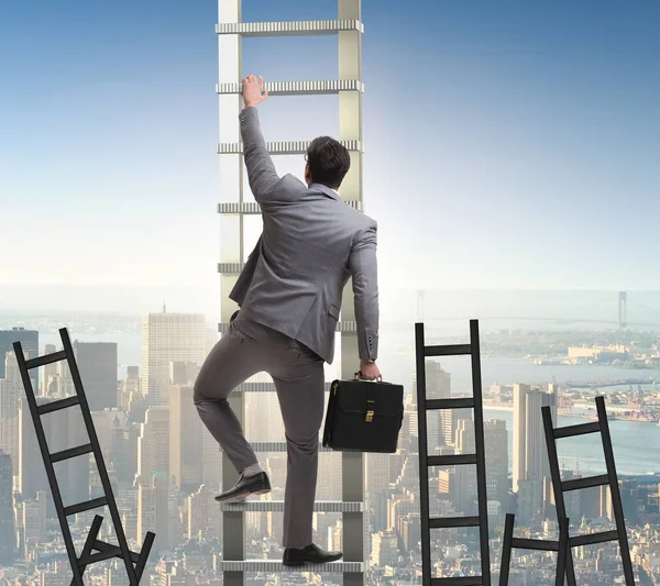 Career concept with businessman climbing ladder — Stock Photo, Image