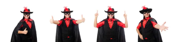 Jeune homme en manteau de carnaval isolé sur blanc — Photo