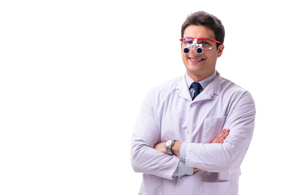 Joven doctor masculino con lupa aislada en blanco —  Fotos de Stock