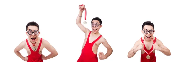 Funny wrestler with winners gold medal — Stock Photo, Image