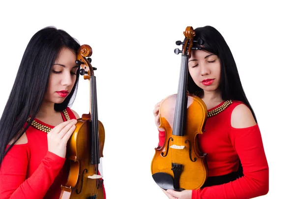 孤立在白色拉小提琴的女人 — 图库照片