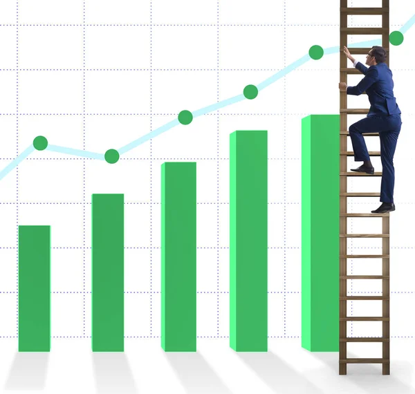 Businessman climbing towards growth in statistics — Stock Photo, Image