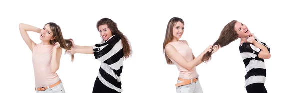 Två kvinnliga vänner isolerade på den vita — Stockfoto