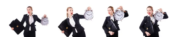 Femme d'affaires avec horloge géante — Photo