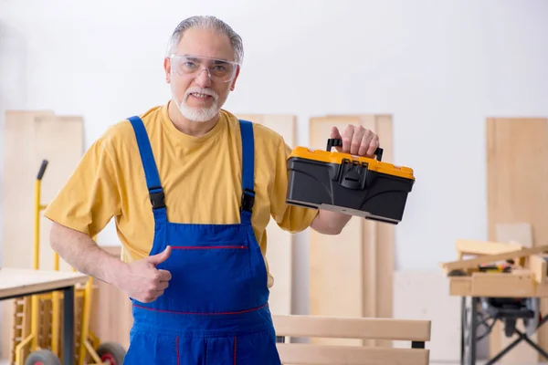 Vecchio falegname maschio che lavora in officina — Foto Stock