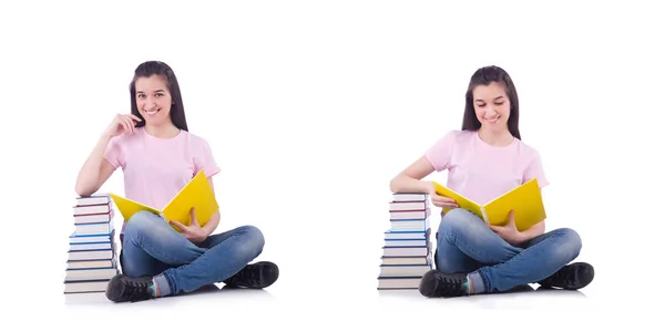 Estudiante con libros aislados en blanco — Foto de Stock