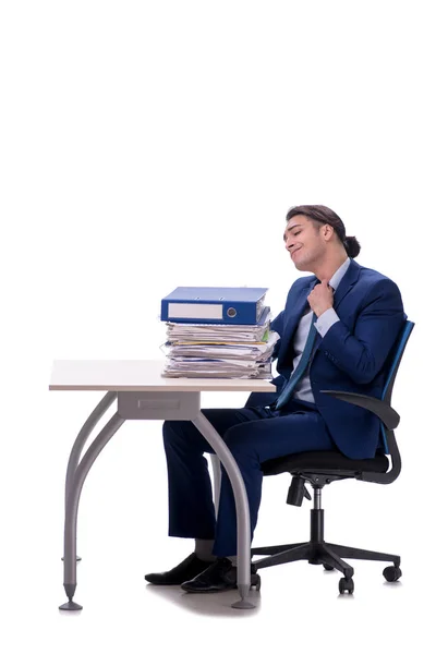 Werknemer werkt geïsoleerd op witte achtergrond — Stockfoto
