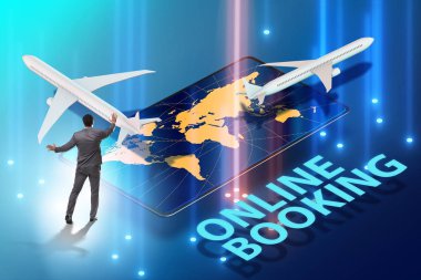 İş adamıyla online uçuş rezervasyonu kavramı