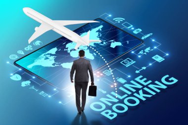 İş adamıyla online uçuş rezervasyonu kavramı