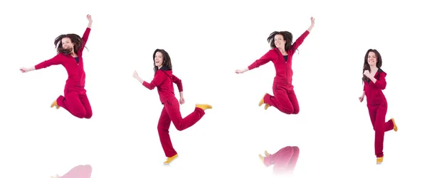 Vrouw in rood kostuum in sport concept — Stockfoto
